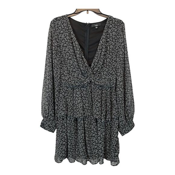 Lulus Tell You I Love You Black Floral Print Twist-Front Mini Dress Large Ruffle - Picture 7 of 7